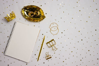 High angle view of christmas decorations on table