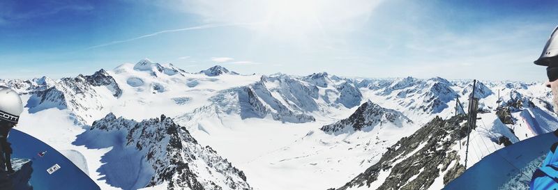 Panoramic view of snowcapped mountains against sky