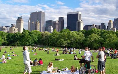 Crowd relaxing at central park