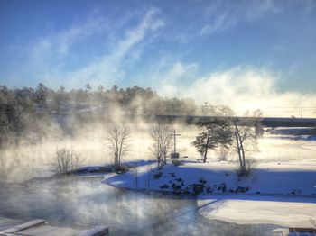 Scenic view of lake against sky during winter