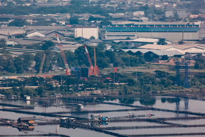 High angle view of buildings in city