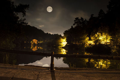 Scenic view of lake against sky at night