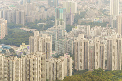 High angle view of modern buildings in city