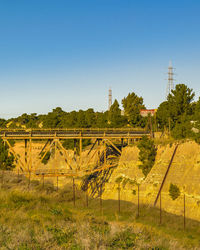 Scenic view of field against clear blue sky