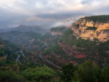 Aerial view of landscape against cloudy sky