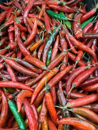 Full frame shot of red chili peppers for sale at market stall