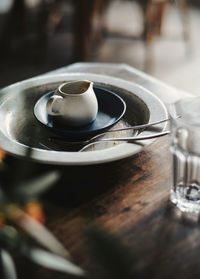 Close-up of coffee cup on table