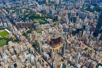 High angle view of city buildings