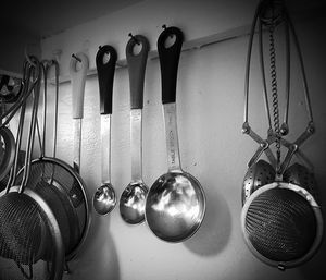 Close-up of objects in row