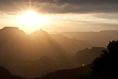 Scenic view of mountains against sky during sunset