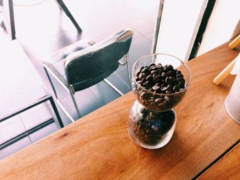 High angle view of ice cream in glass on table