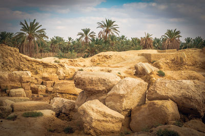 Rock formations on landscape against sky at siwa oasis, egypt