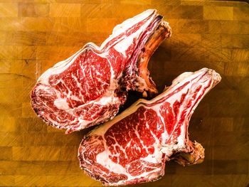 Close-up of meat on cutting board