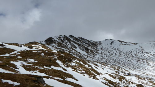 Scenic view of snow covered mountains against sky