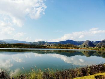 Scenic view of lake against sky