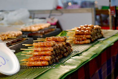 Close-up of food on barbecue grill