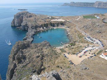 High angle view of cliff by sea at st paul bay