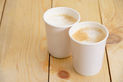 High angle view of coffee on table