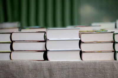 Stack of books on table