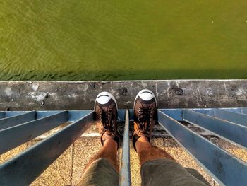 High angle view of man by water