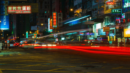 Light trails on road at night