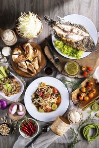 High angle view of food on table