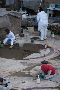 High angle view of people working