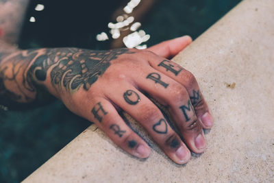 Close-up of tattoo on hand 