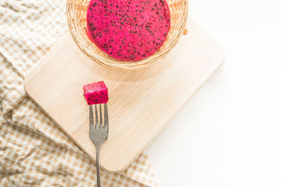 High angle view of pink flowers on table