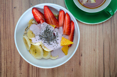 High angle view of breakfast on table