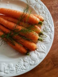 High angle view of fish in plate on table
