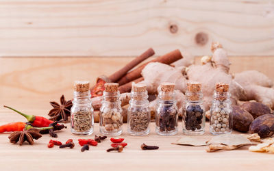 Close-up of christmas decorations on table