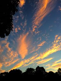 Low angle view of silhouette trees against dramatic sky