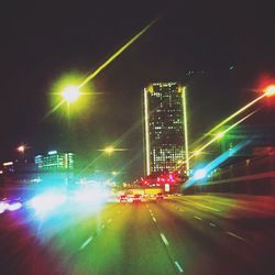 Light trails on road at night