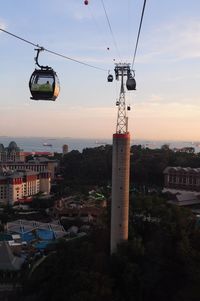 Overhead cable car in city