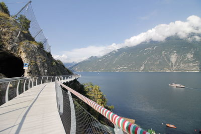 Panoramic view of bridge over mountains against sky