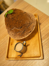 High angle view of ice cream on table