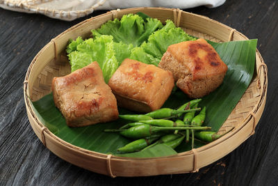 High angle view of food in plate on table