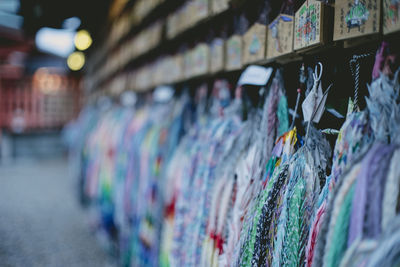 Colorful prayer blocks hanging at temple