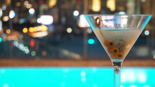 Close-up of beer glass on table