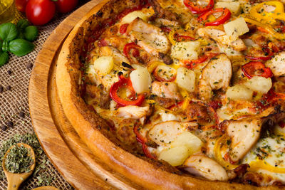 Close-up of pizza on table