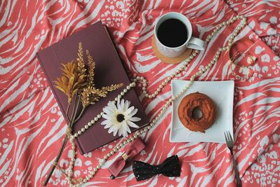 High angle view of coffee on table