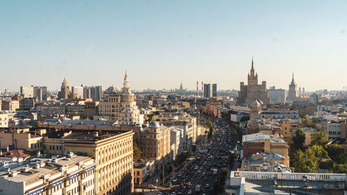 High angle view of buildings in city