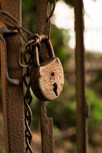 Close-up of padlock on chain
