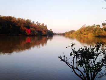 Scenic view of lake against clear sky