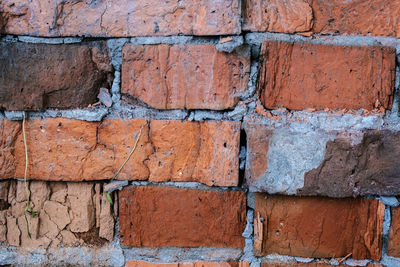 The texture of old brick wall in close-up.