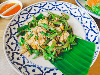 High angle view of meal served in plate