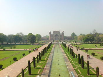 View of park at taj mahal against sky