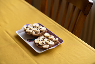 High angle view of cookies on table