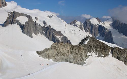Panoramic view of monte bianco glacier and massif against sky
